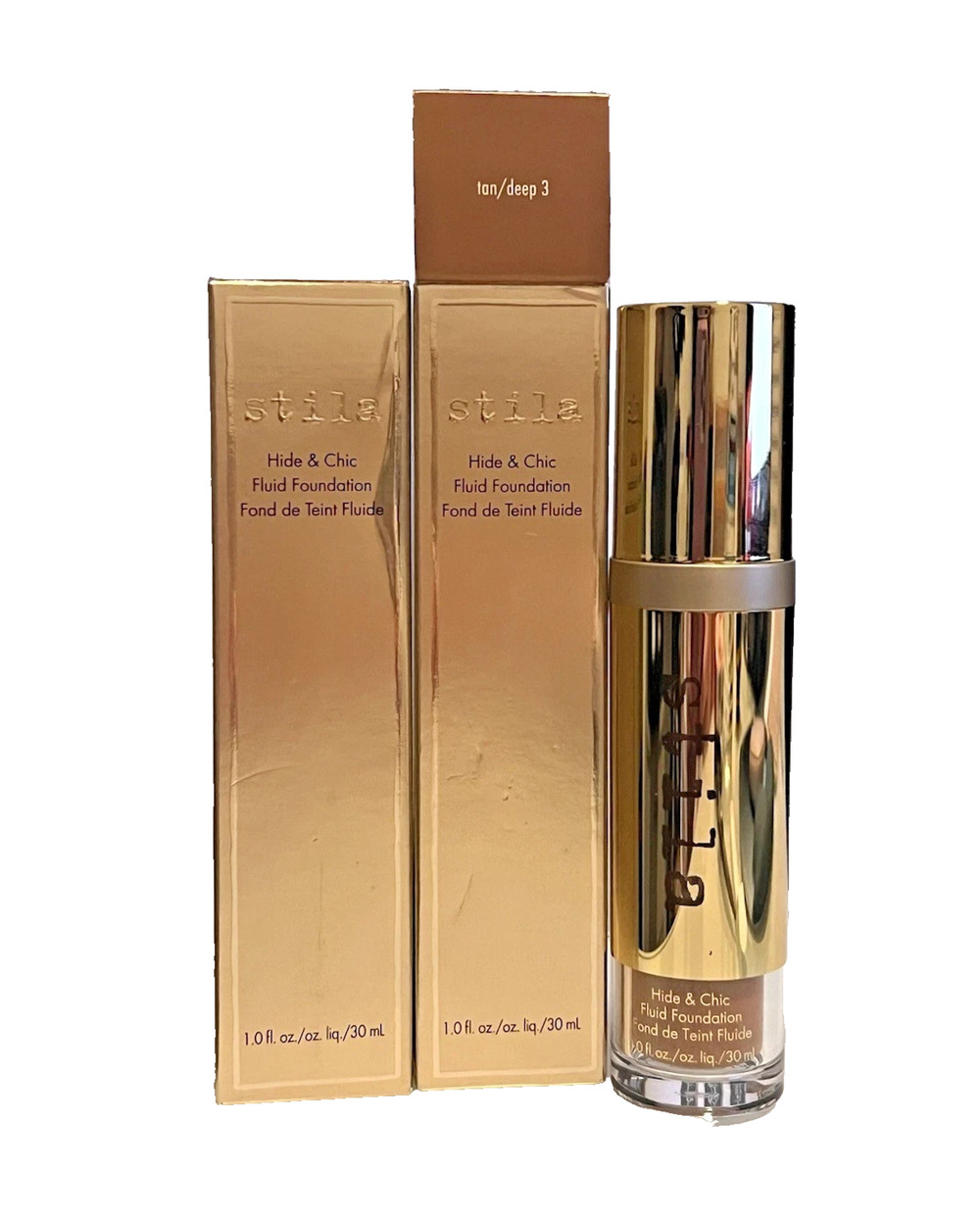 2 x Stila TAN/DEEP 3 Hide & Chic Fluid Foundation 1.0 oz/30 ml *New in box!*